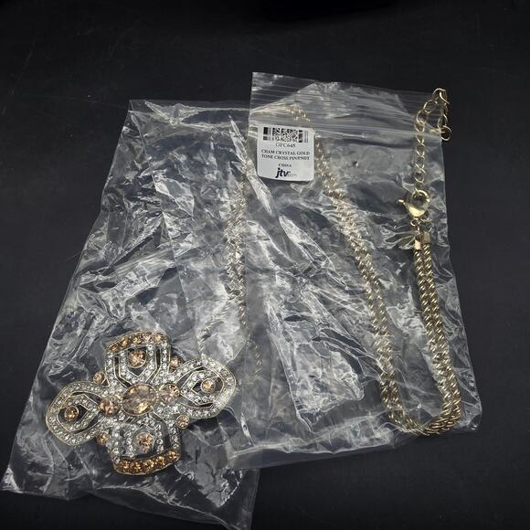 OPC Gold Tone Rhinestone Cross Pendant Necklace JTV - Picture 6 of 6